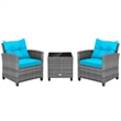 Pemberly Row 3PCS Patio Furniture Bistro Set Sofas Side Table Armrest Turquoise