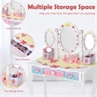Pemberly Row Kids Vanity Princess Makeup Dressing Table Chair Set w/Mirror White