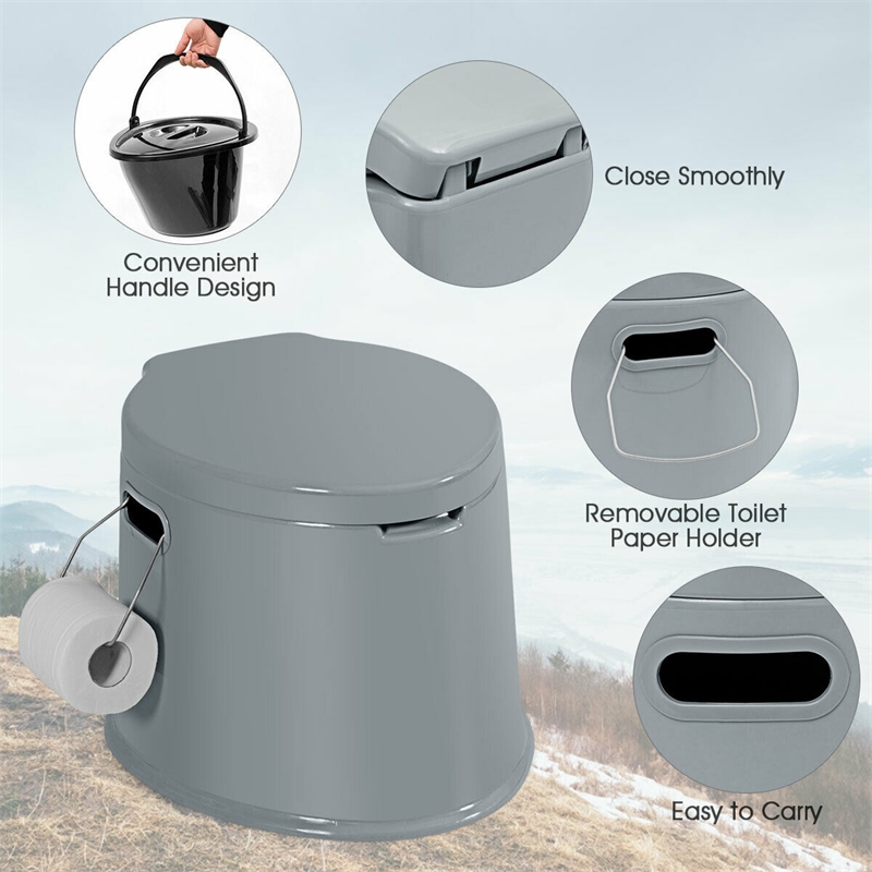Pemberly Row Portable Travel Toilet Indoor Outdoor W/Paper Holder Camping Gray