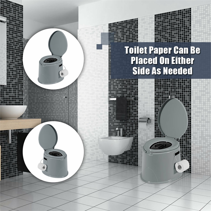 Pemberly Row Portable Travel Toilet Indoor Outdoor W/Paper Holder Camping Gray