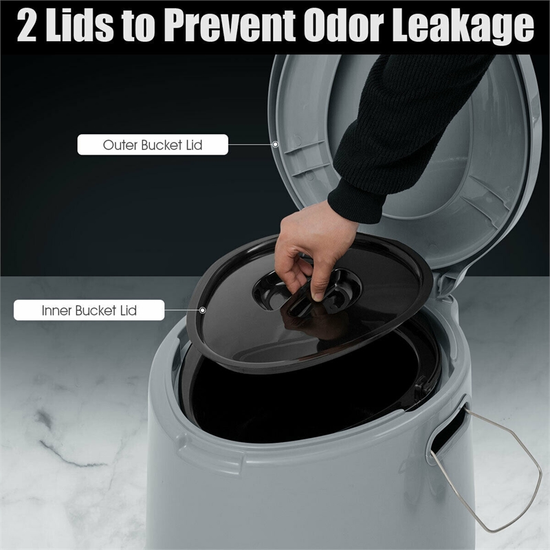 Pemberly Row Portable Travel Toilet Indoor Outdoor W/Paper Holder Camping Gray