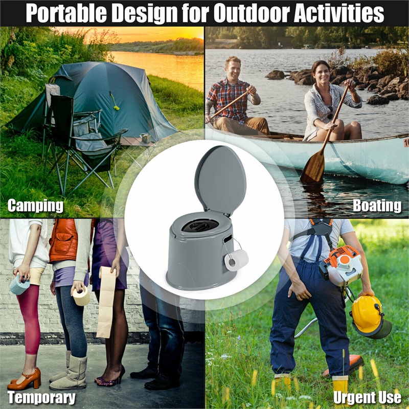 Pemberly Row Portable Travel Toilet Indoor Outdoor W/Paper Holder Camping Gray