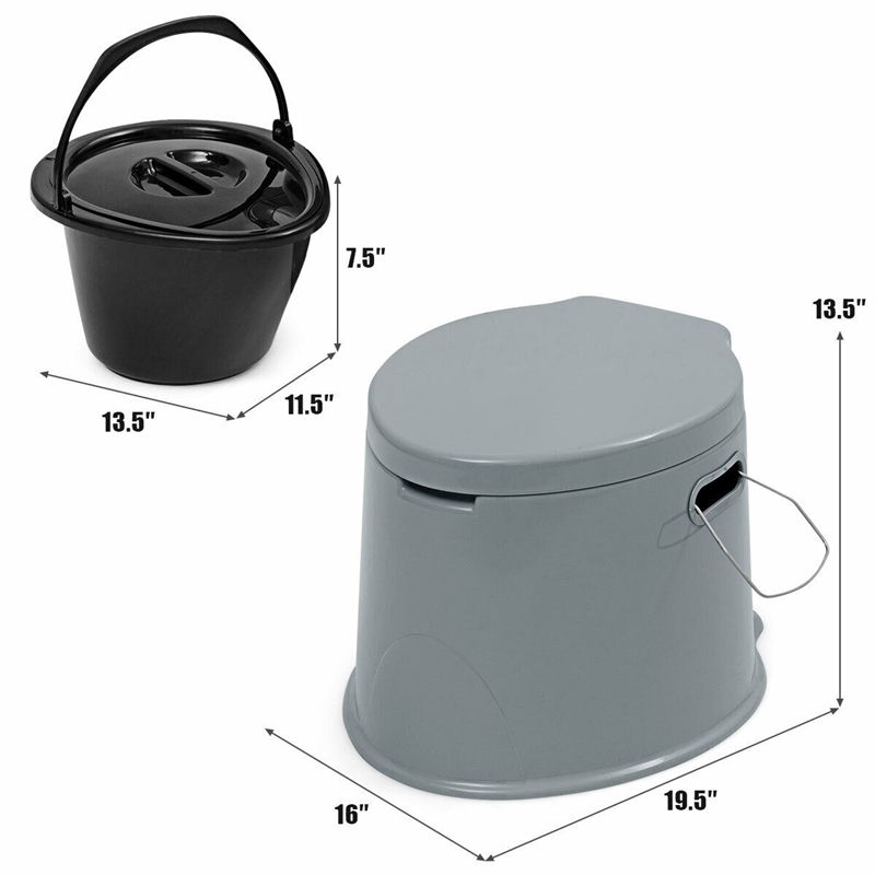 Pemberly Row Portable Travel Toilet Indoor Outdoor W/Paper Holder Camping Gray