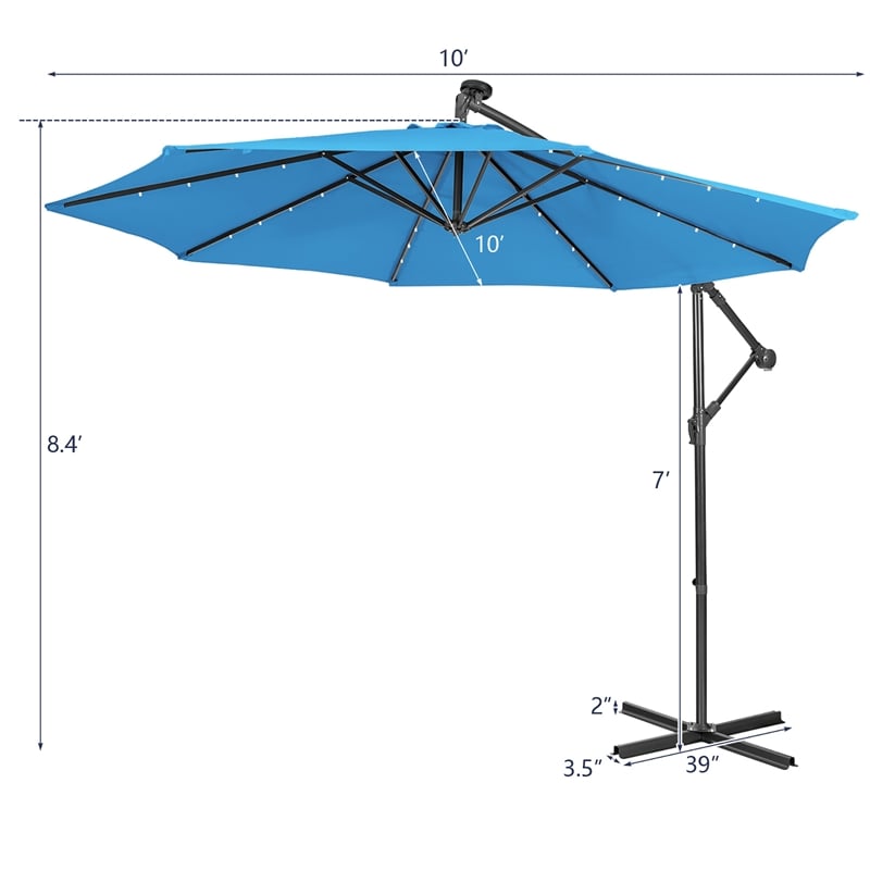 Pemberly Row 10FT Solar Powered 32LED Lighted Patio Offset Umbrella Outdoor Blue