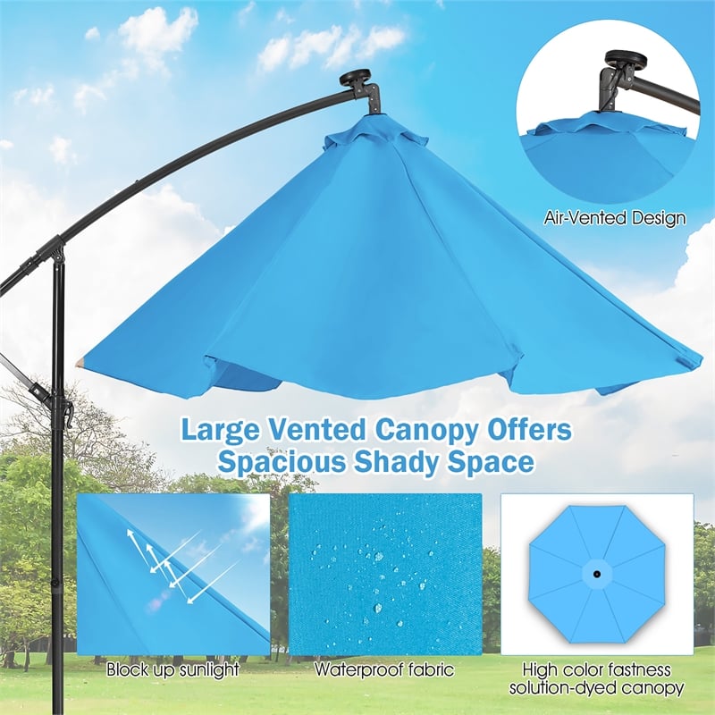 Pemberly Row 10FT Solar Powered 32LED Lighted Patio Offset Umbrella Outdoor Blue