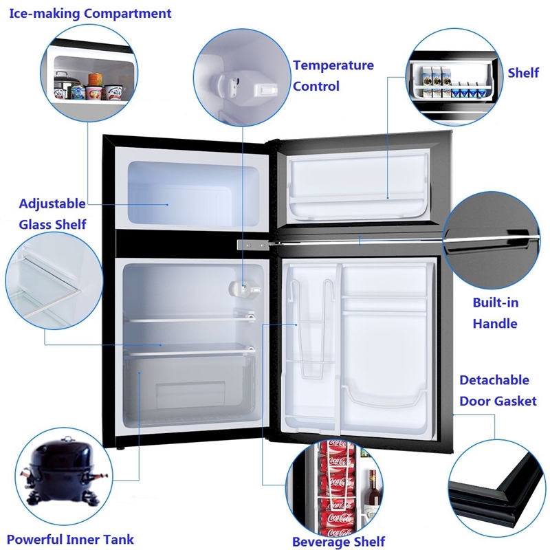 Pemberly Row Refrigerator Small Freezer Cooler Fridge Compact 3.2 cu ft. Unit