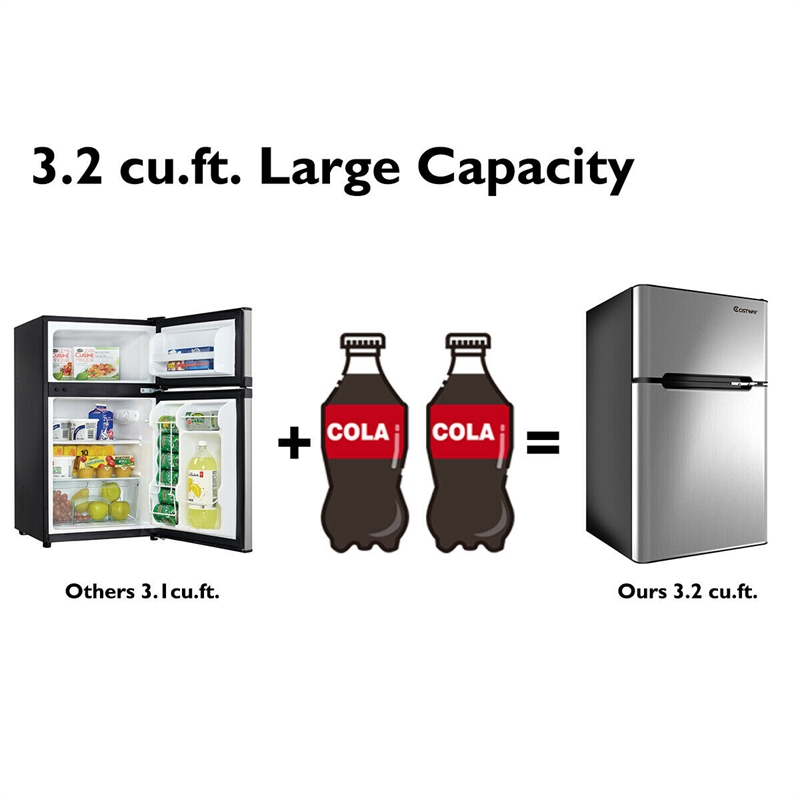 Pemberly Row Refrigerator Small Freezer Cooler Fridge Compact 3.2 cu ft. Unit