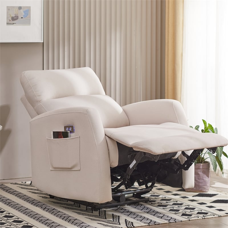 Pemberly Row Recliner Chair Electrically Adjustable Fabric Single Sofa Beige