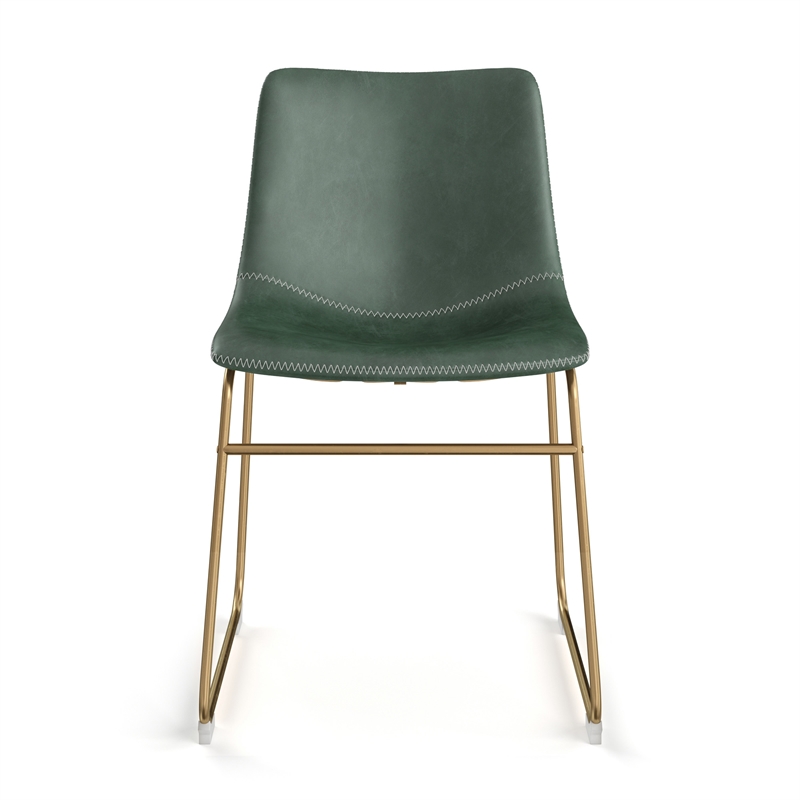 Pemberly Row Contemporary Side Chairs with Gold Legs (Set of 2) in Green