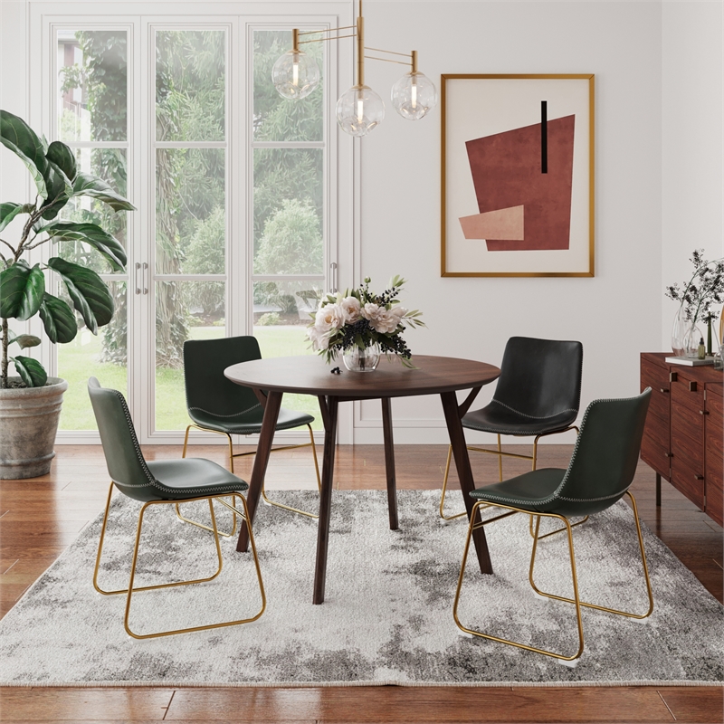 Pemberly Row Contemporary Side Chairs with Gold Legs (Set of 2) in Green