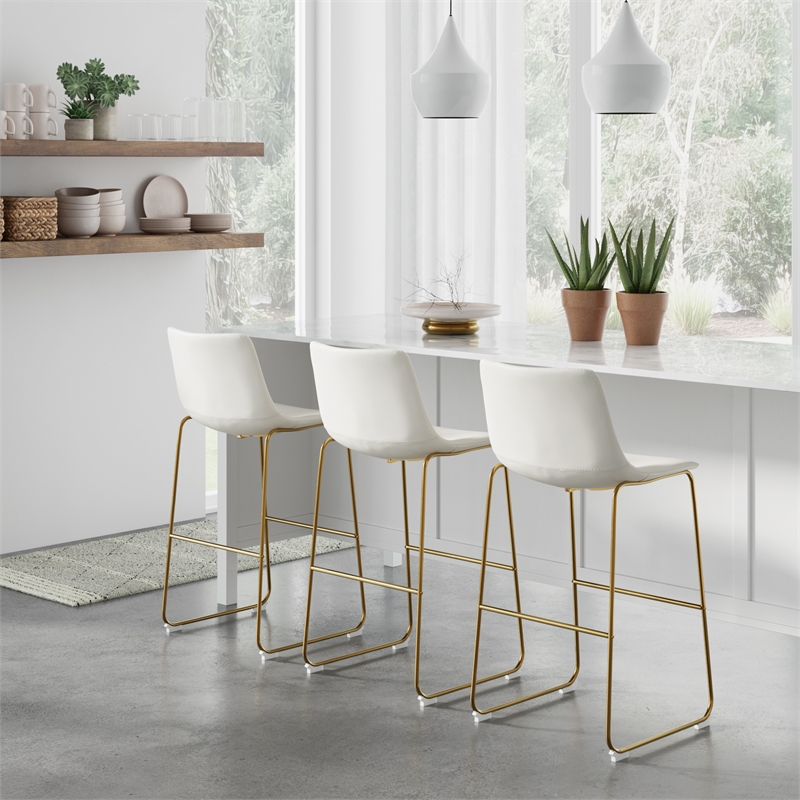 Pemberly Row Contemporary Bar Height Stools (Set of 2) in White