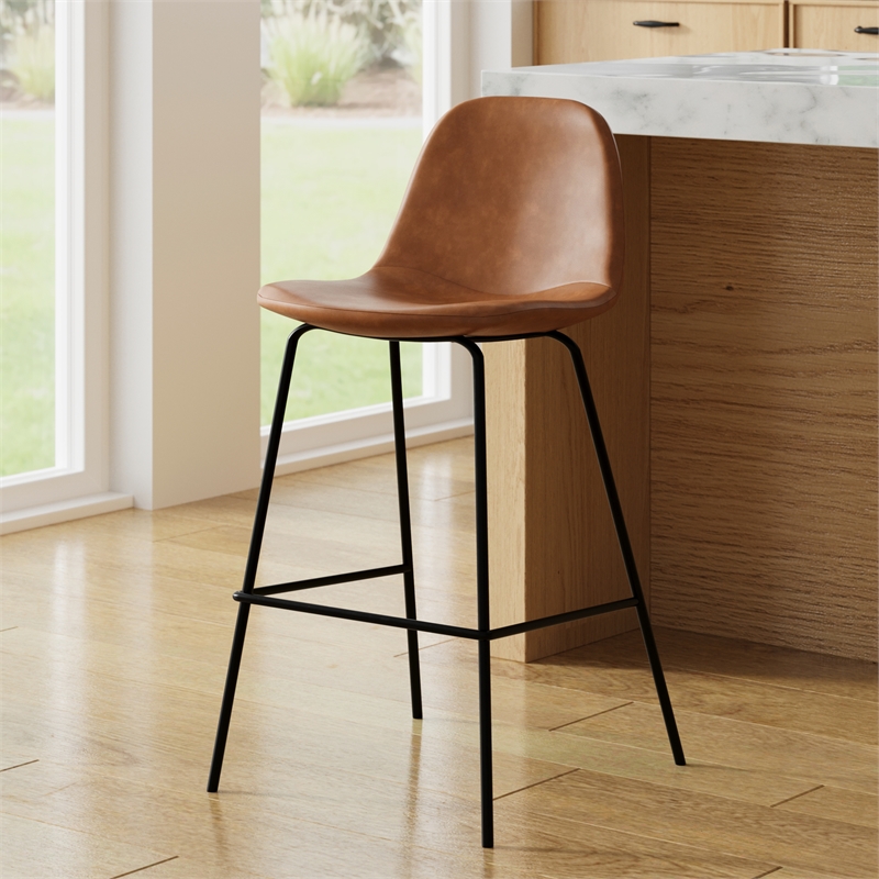 Pemberly Row Vegan Leather Counter Height Stools (Set of 2) in Brown