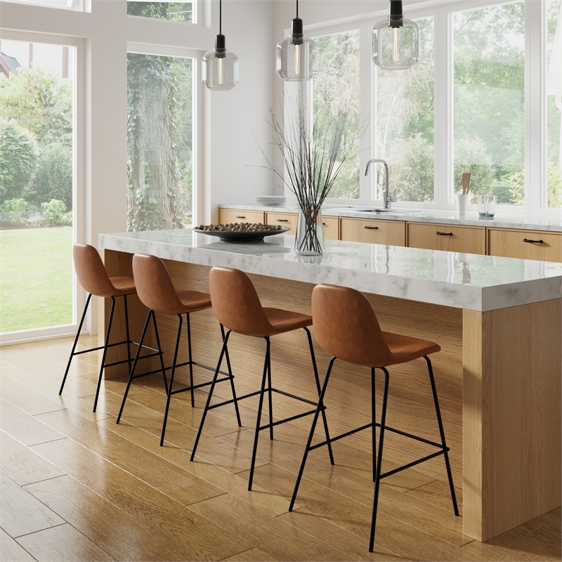 Pemberly Row Vegan Leather Counter Height Stools (Set of 2) in Brown