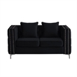 Pemberly Row Velvet Sofa Modern Loveseat with Button-Tufted & Metal Legs Black