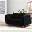 Pemberly Row Velvet Sofa Modern Loveseat with Button-Tufted & Metal Legs Black