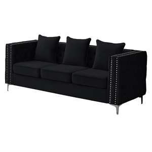 Pemberley Row Velvet Black Sofa Rectangular Button-Tufted 85&quot Unassembled