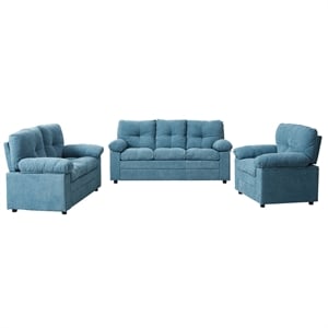 Pemberley Row Linen Blue 3-Piece Recliner Sofa Set Adjustable