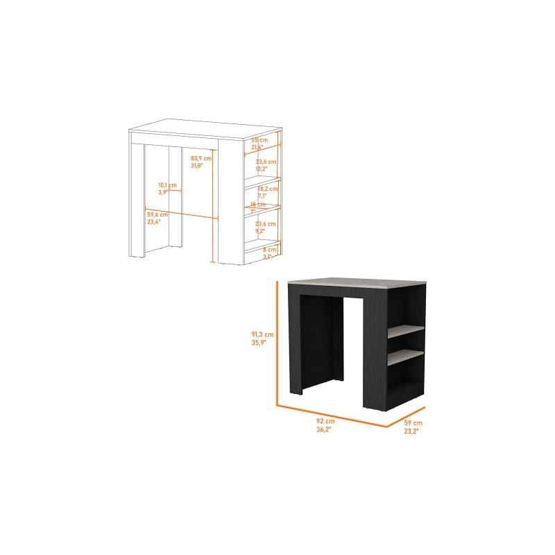 Pemberly Row Kitchen Island Engineered Wood Black IMarble Color Finish