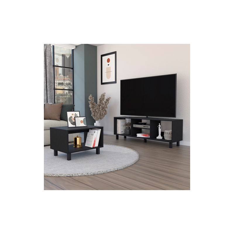 Pemberly Row Contemporary 2-Piece Living Room Set Engineered Wood Black