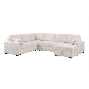 Pemberly Row Fabric U-Shape Sofa Modern Pull out Sofa bed & Storage Space-Beige