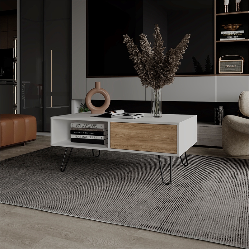 Pemberly Row Contemporary Coffee table Engineered Wood White Ligth Pine