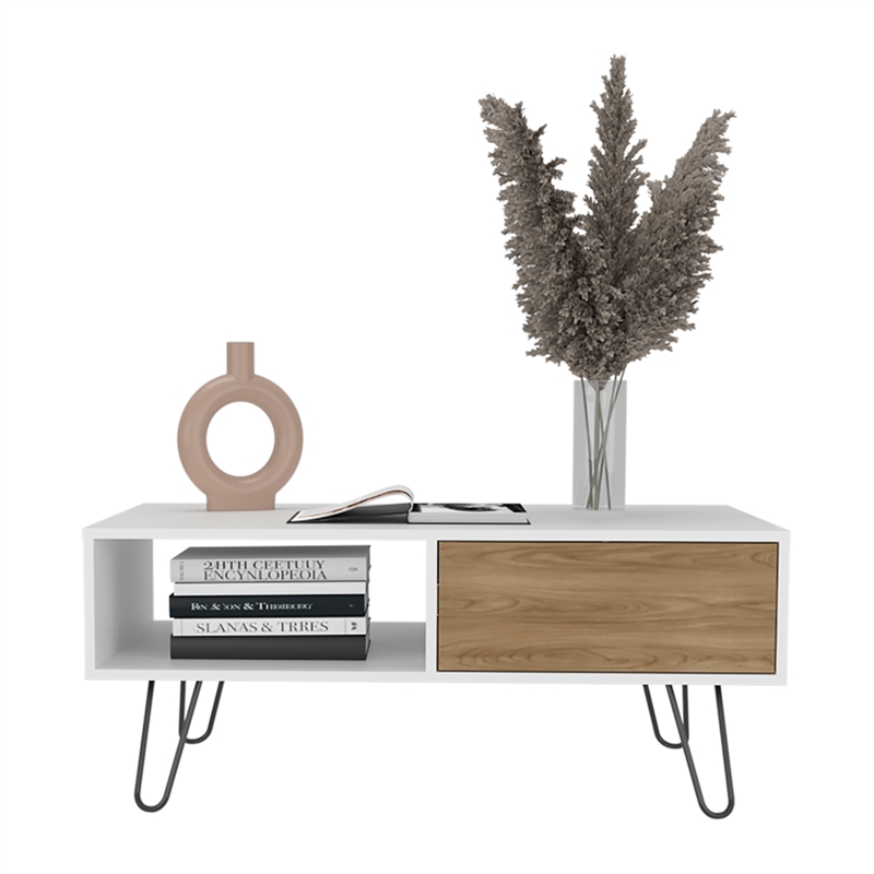 Pemberly Row Contemporary Coffee table Engineered Wood White Ligth Pine