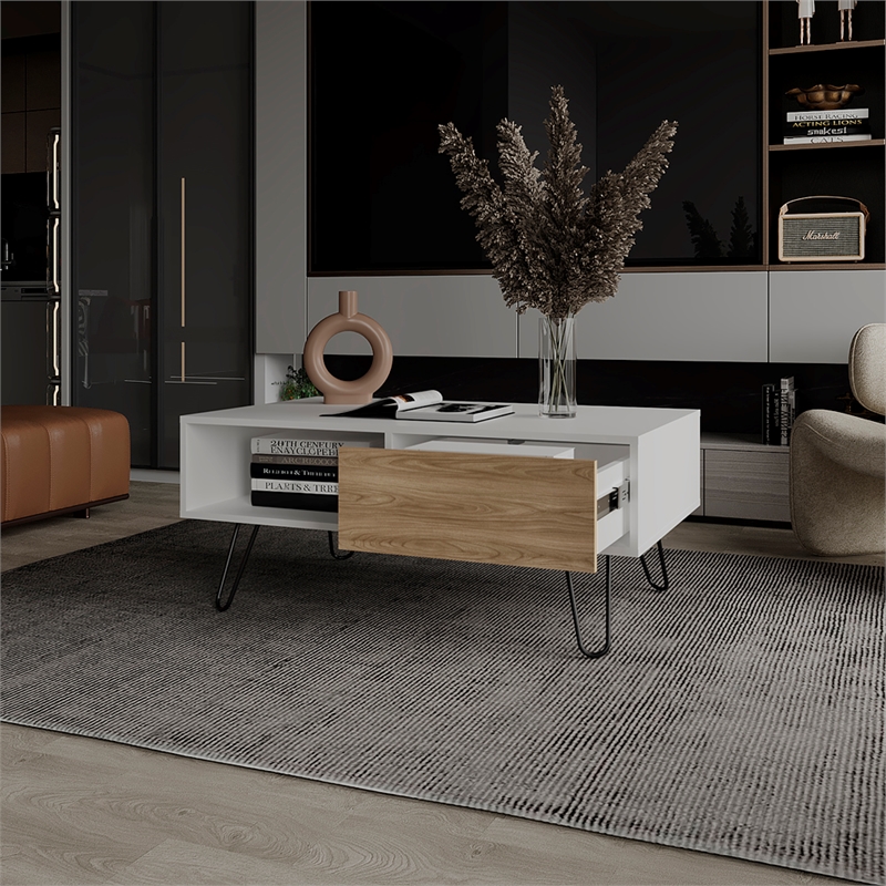 Pemberly Row Contemporary Coffee table Engineered Wood White Ligth Pine