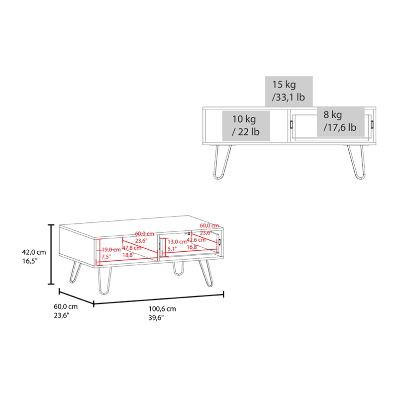 Pemberly Row Contemporary Coffee table Engineered Wood White Ligth Pine