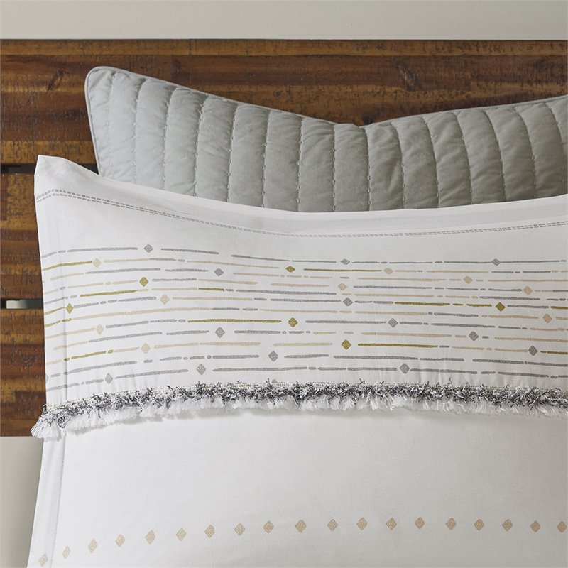 Pemberly Row 3-Piece Modern Cotton Printed Comforter Set w/ Trims in Off White