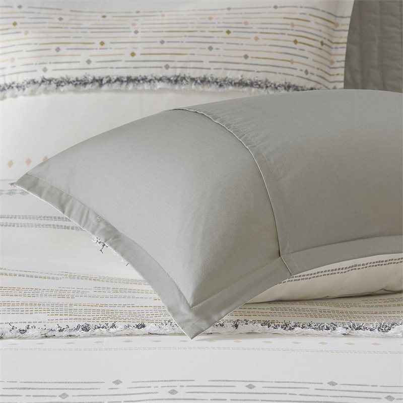 Pemberly Row 3-Piece Modern Cotton Printed Comforter Set w/ Trims in Off White