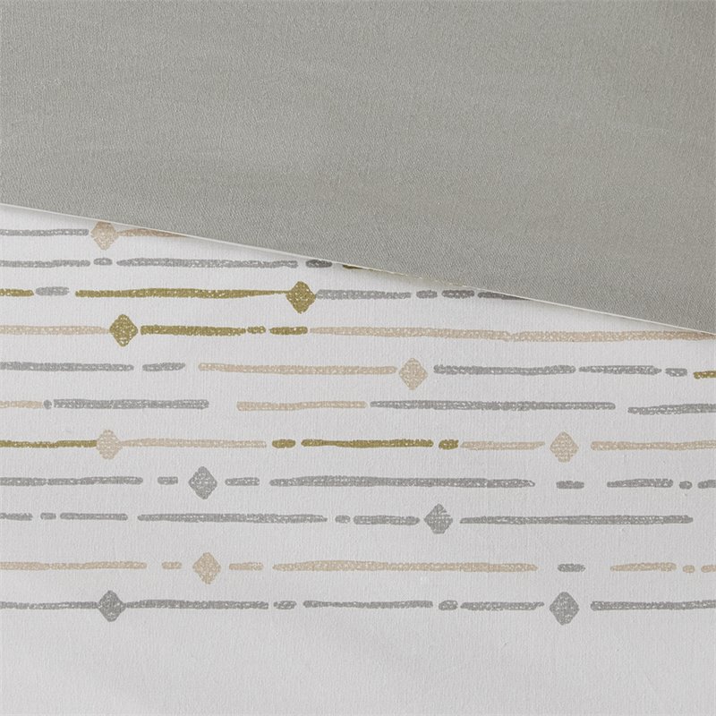 Pemberly Row 3-Piece Modern Cotton Printed Comforter Set w/ Trims in Off White
