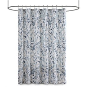 Pemberly Row Polyester Botanical Printed Shower Curtain in Blue