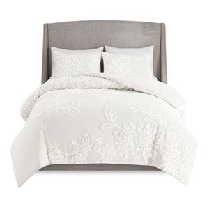 Pemberly Row 90&quot 3-Piece Cotton Duvet Cover Set in Off White