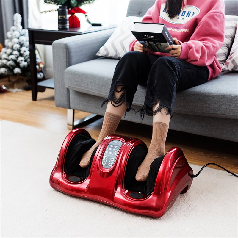 Pemberly Row ABS and Fabric Shiatsu Foot Massager with Remote Control in Red