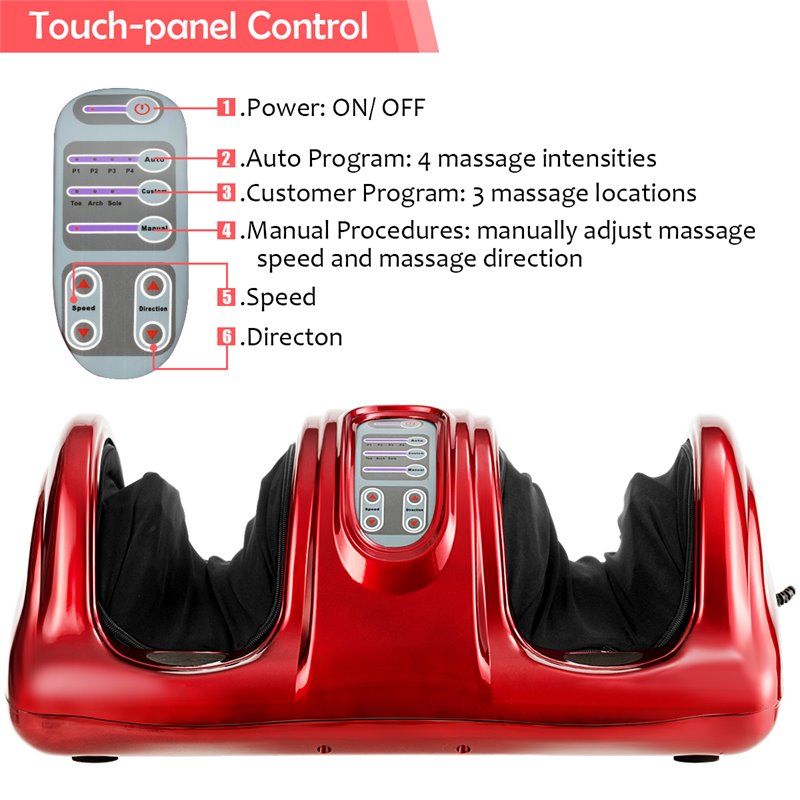 Pemberly Row ABS and Fabric Shiatsu Foot Massager with Remote Control in Red