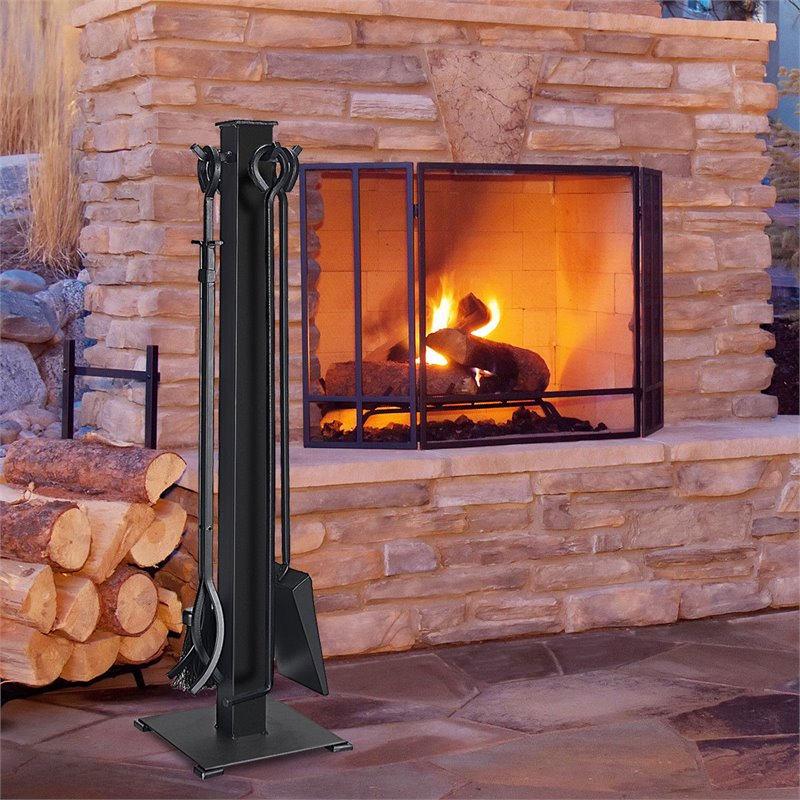 Pemberly Row 5-piece Contemporary Solid Steel Fireplace Tool Set in Black