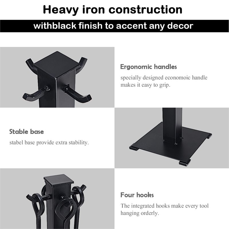 Pemberly Row 5-piece Contemporary Solid Steel Fireplace Tool Set in Black