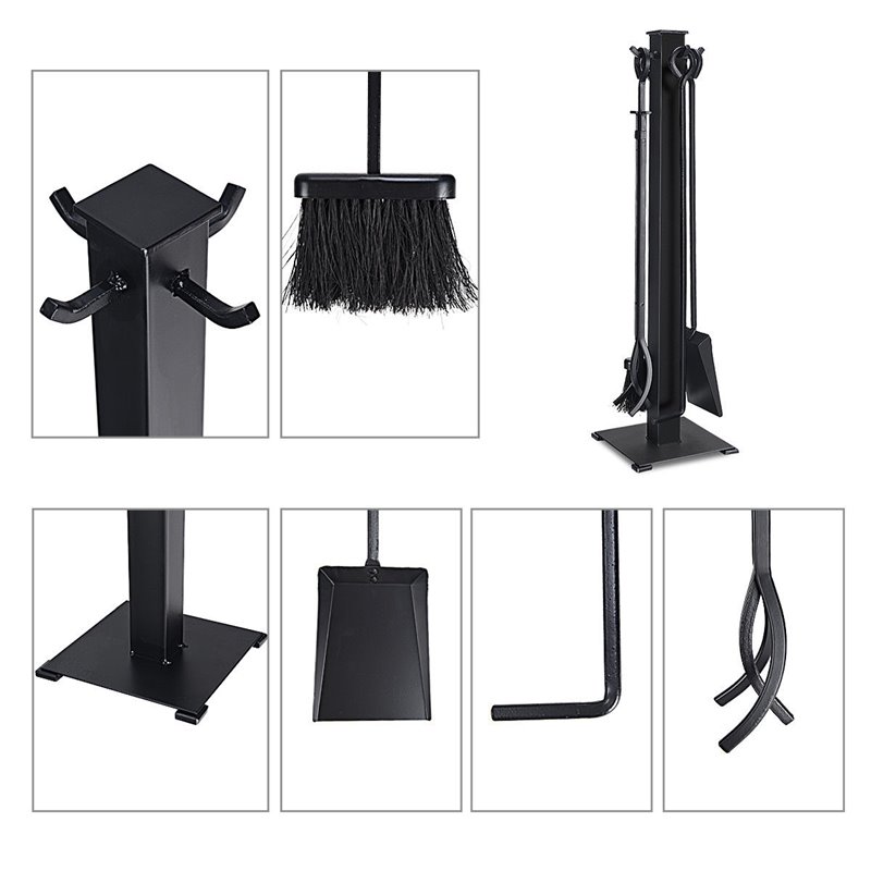 Pemberly Row 5-piece Contemporary Solid Steel Fireplace Tool Set in Black