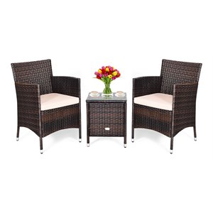 Pemberly Row 3-piece PE Rattan Outdoor Wicker Furniture Sets Chairs in Beige