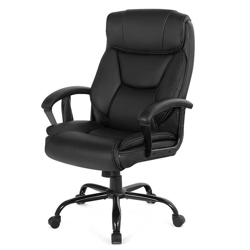 Pemberly Row Faux Leather Big & Tall 500lb Massage Office Chair in Black