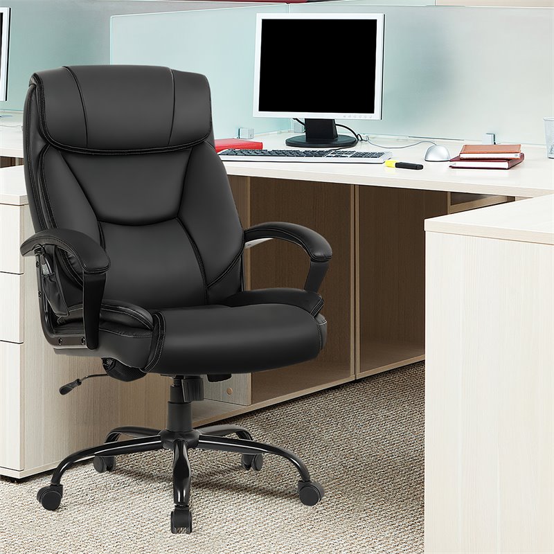 Pemberly Row Faux Leather Big & Tall 500lb Massage Office Chair in Black