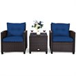 Pemberly Row 3-piece Contemporary Rattan Patio Furniture Set in Navy