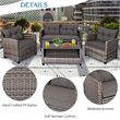 Pemberly Row 4PCS Patio Set Coffee Table Cushioned Sofa Garden Lawn in Gray
