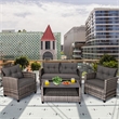 Pemberly Row 4PCS Patio Set Coffee Table Cushioned Sofa Garden Lawn in Gray