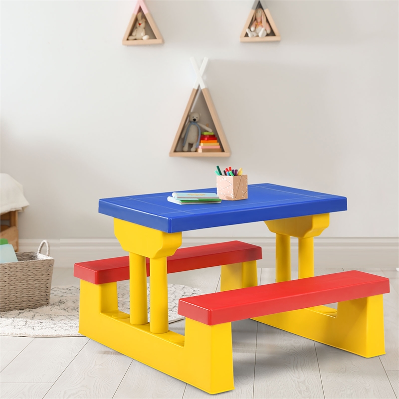 Pemberly Row Picnic Table Set withRemovable Umbrella Garden Patio Multicolor