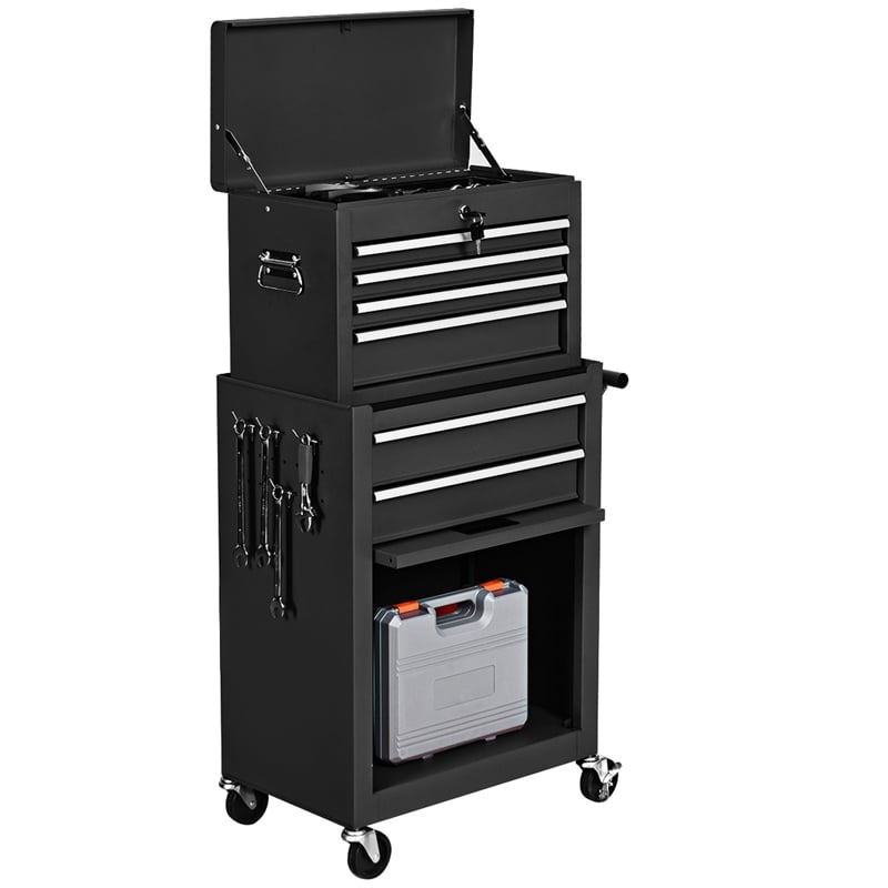 Pemberly Row 2 - 1 Rolling Cabinet Storage Chest Box Organizer w/6 Drawers Black