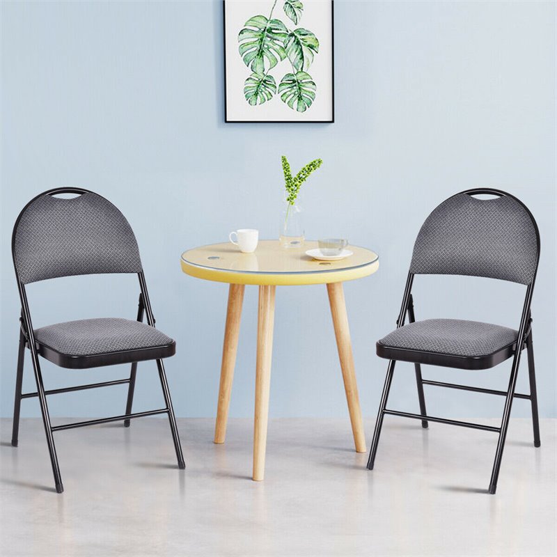 Pemberly Row Upholstered Padded Fabric Folding Chairs in Black (Set of 6)