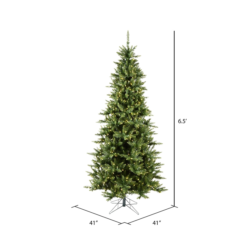 Pemberly Row Camdon Fir Slim Artificial Christmas Tree w/ LED Lights in Green