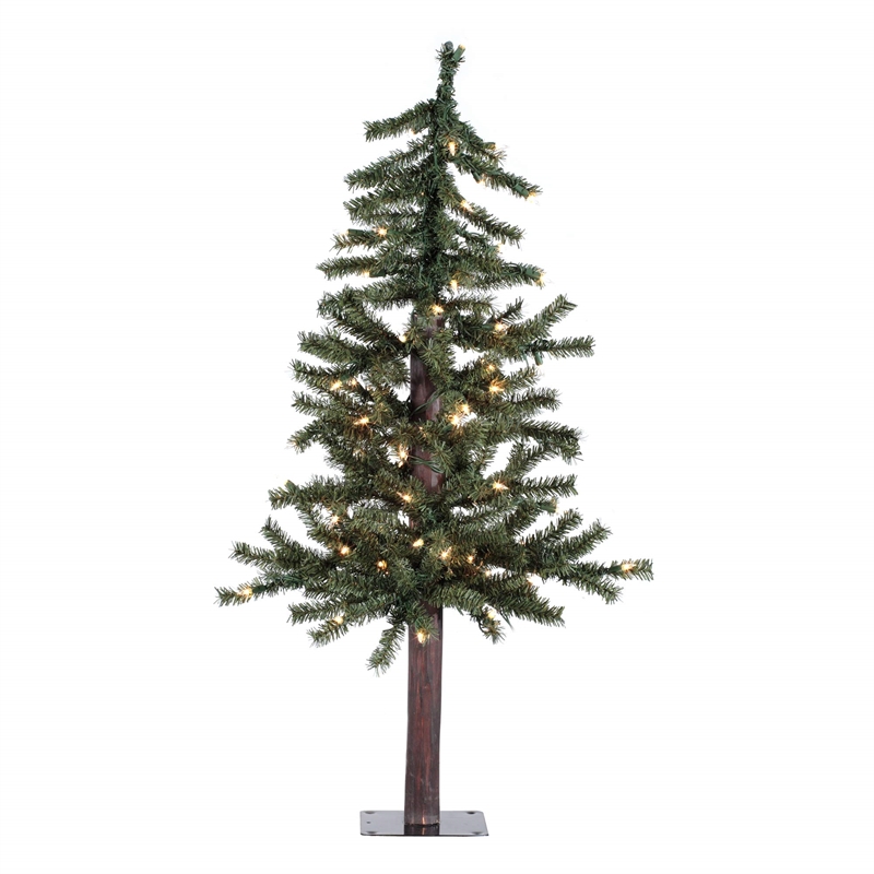 Pemberly Row Natural Alpine Artificial Christmas Tree with LED Lights in Green
