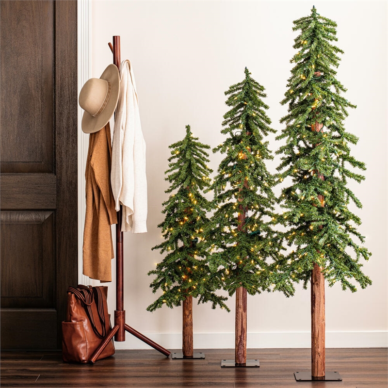 Pemberly Row 4/5/6' Alpine Artificial Christmas Tree Set with LED Lights - Green